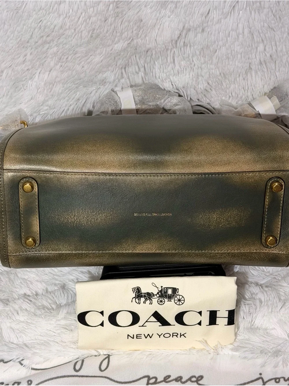 Coach Loved Leather Rogue 31 Bag Brass/Green Rub-off Soft Full Grain leather NWT